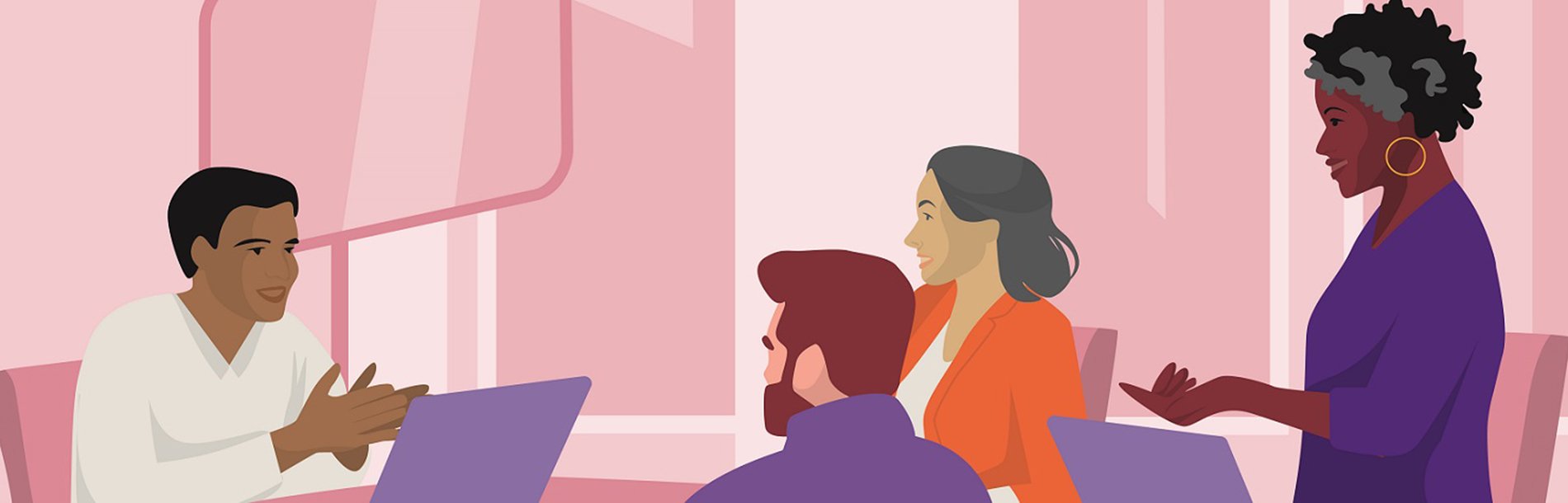 Illustration of workers at computers in office