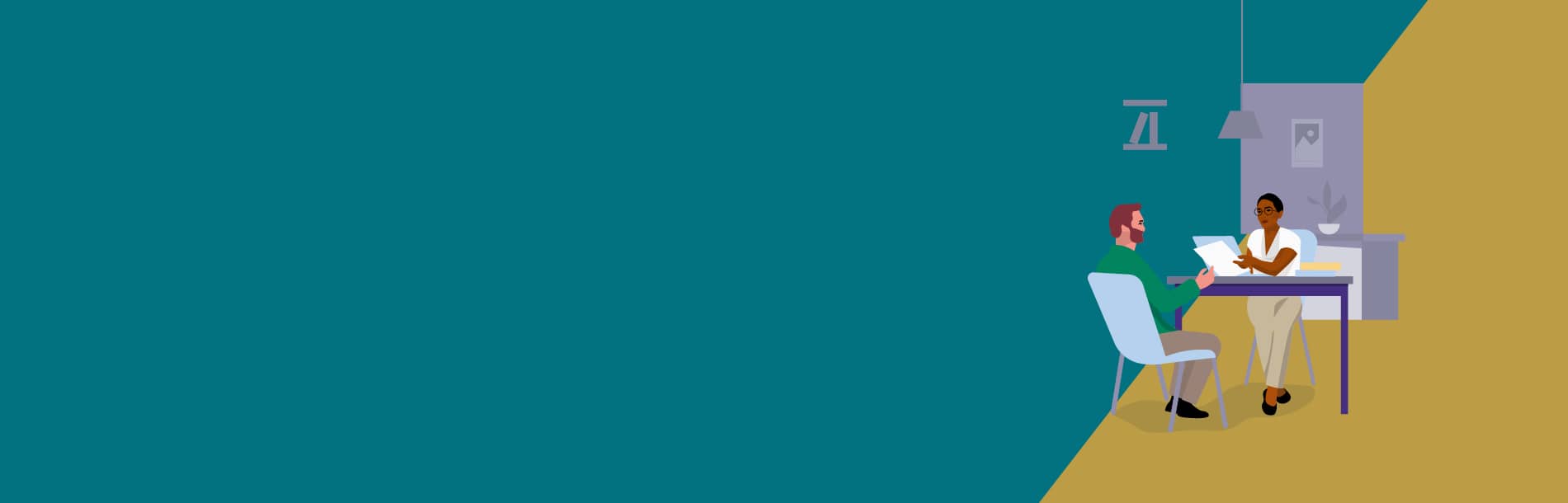 illustration of woman and man at office desk