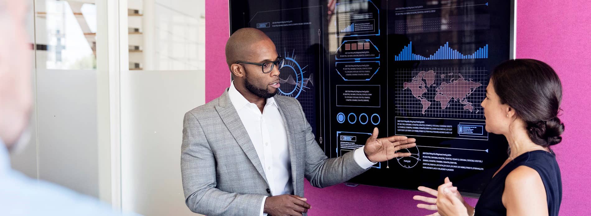 man giving in person presentation