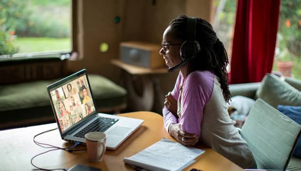 lady on teams call while working from home