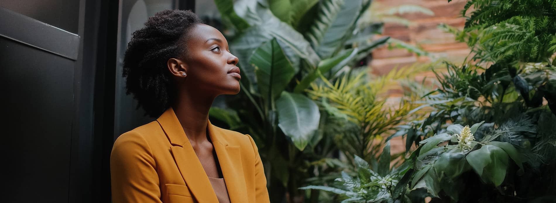 woman taking a break in office courtyard