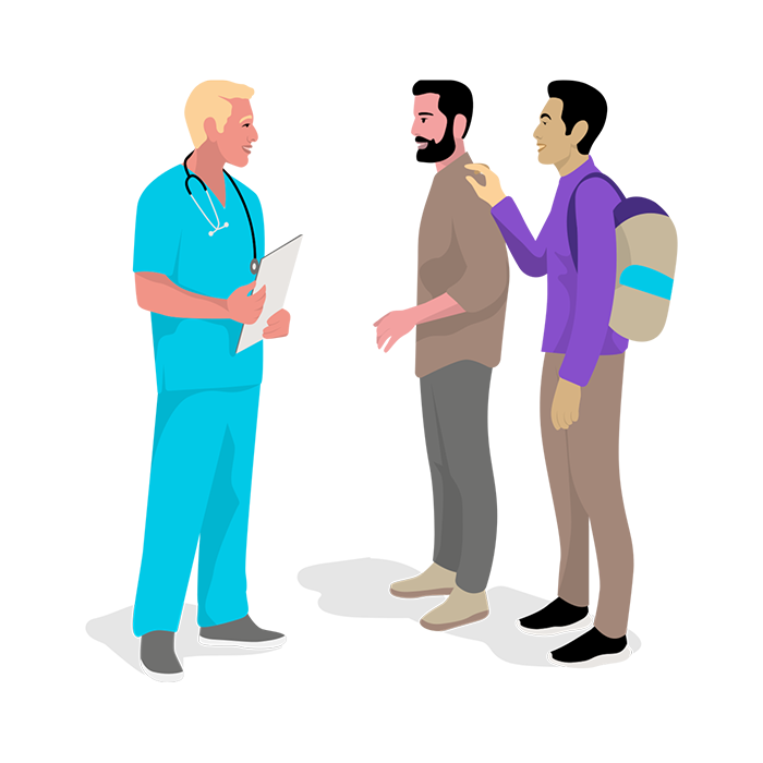 Doctor talking to people