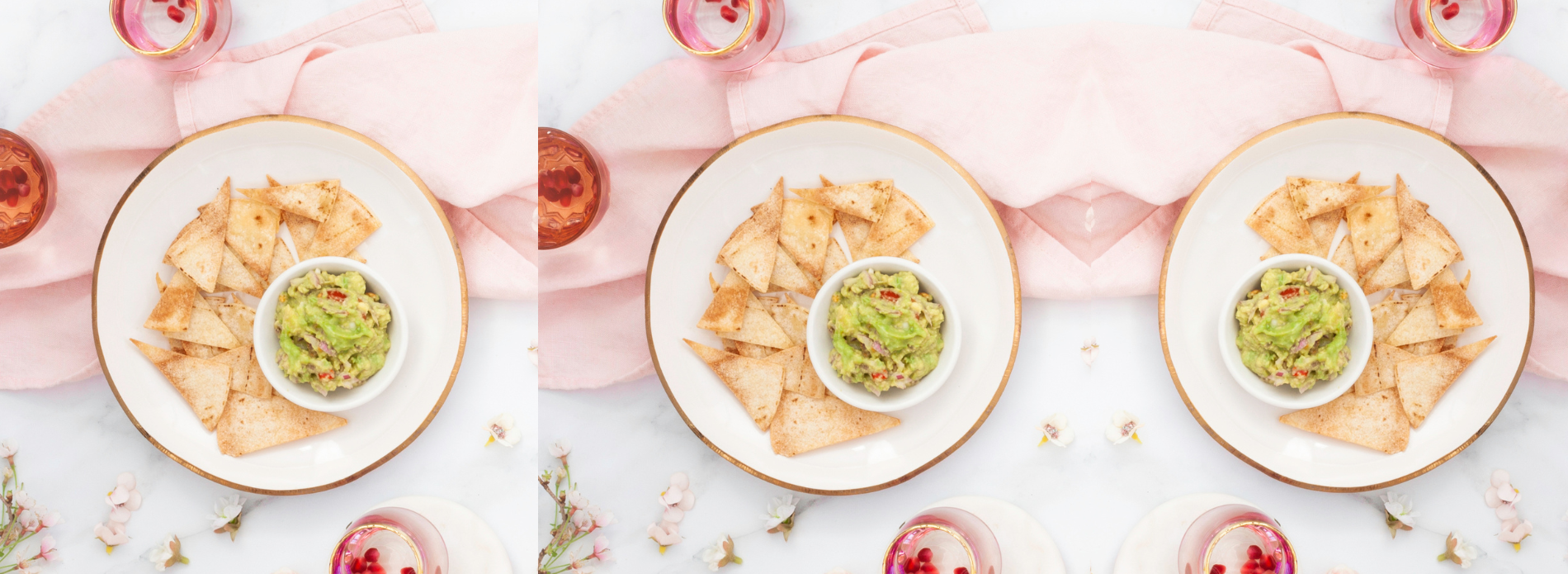 Homemade tortilla chips with guacamole