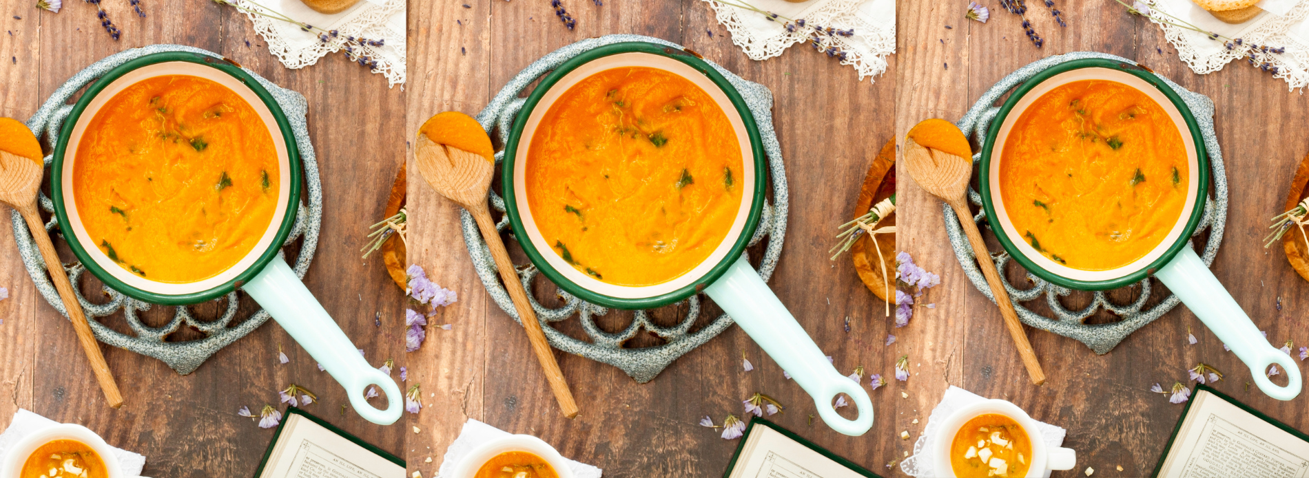 Carrot, kale and red lentil soup
